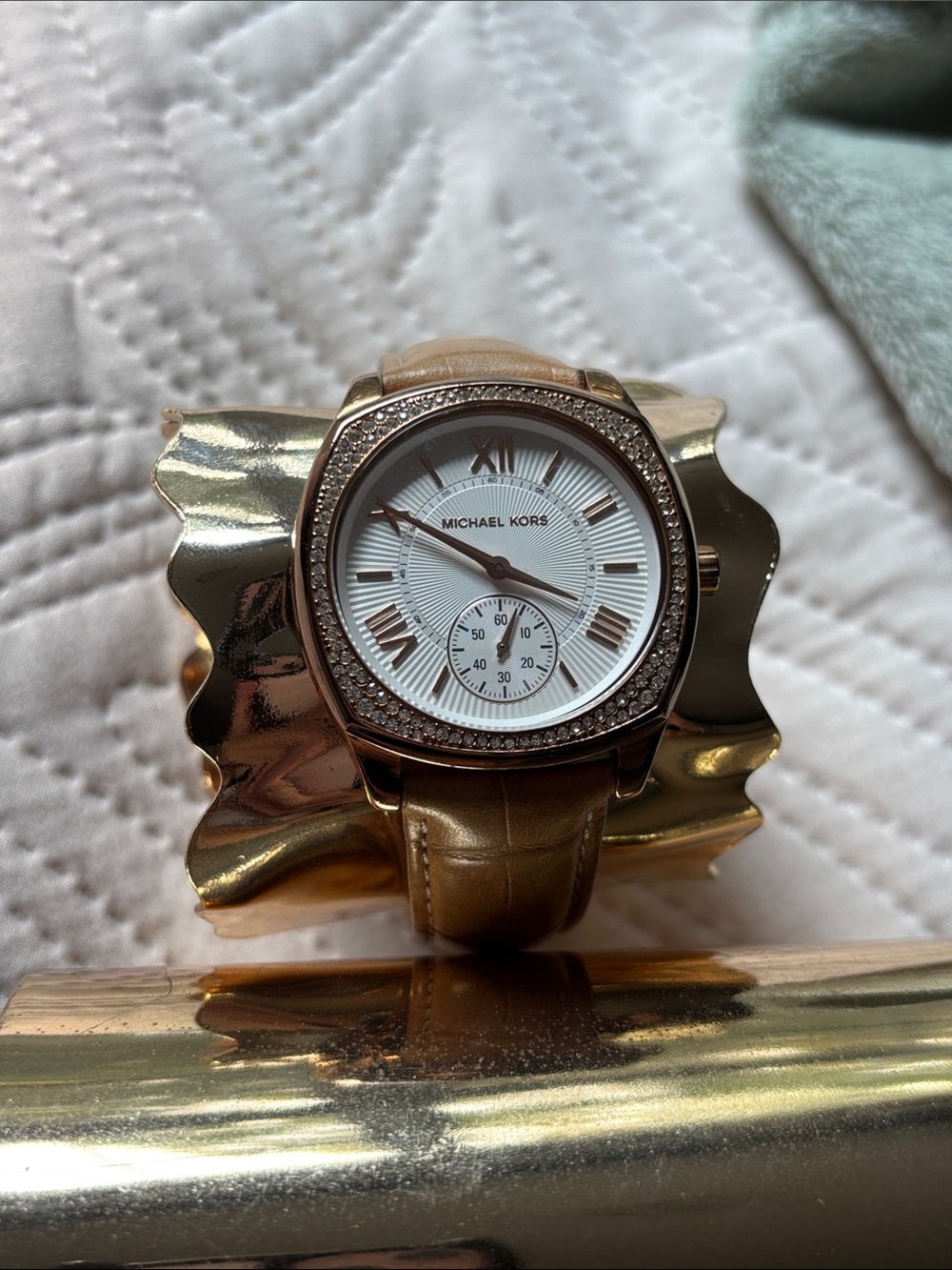 Michael Kors Rose Gold and Brown Leather Watch Display Stand